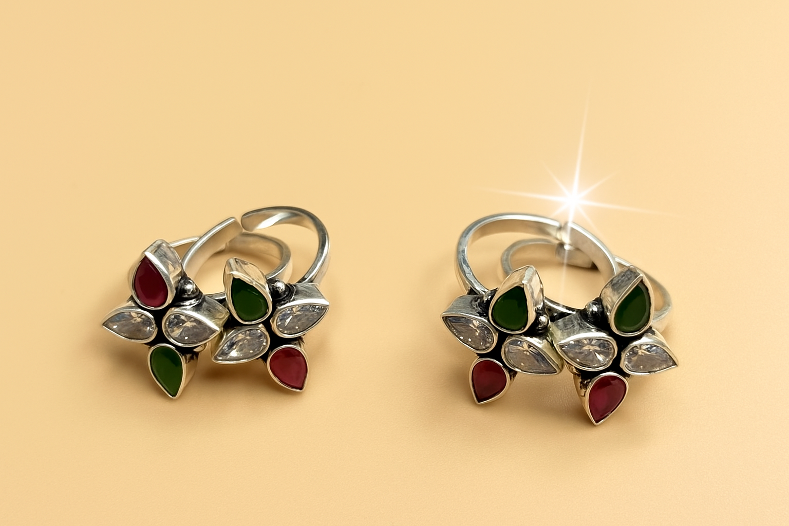 Cut-Stone Adjustable 925 Silver Toe Ring