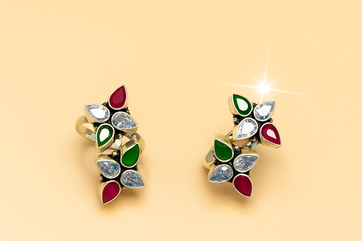 Cut-Stone Adjustable 925 Silver Toe Ring - Image 2