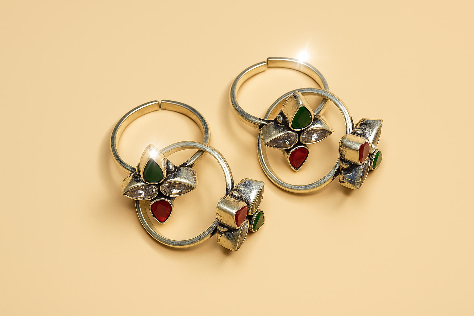 Cut-Stone Adjustable 925 Silver Toe Ring - Image 4